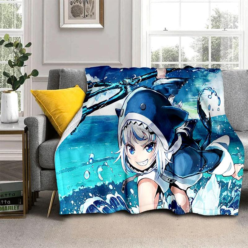 3D Cute Gawr Gura Hololive Cartoon Blanket,Soft Throw Blanket for Home Bedroom Bed Sofa Picnic Travel Office Cover Blanket Kids