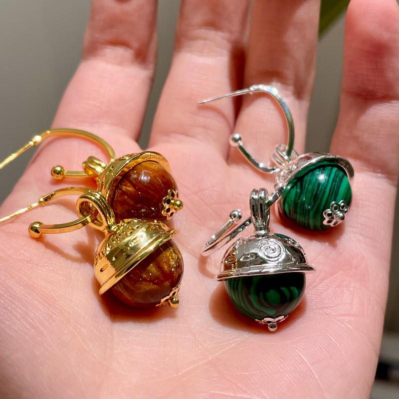 Retro Tiger Eye Tassel Earrings: Ethnic Style Hazelnut Bead Hoops