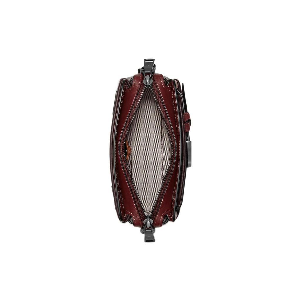 Coach Tate 18 Bow Carriage Logo Color Block Pocket Hardware Leather Handbag Women Handbag Red Dark-Brown C2632-V5FCG