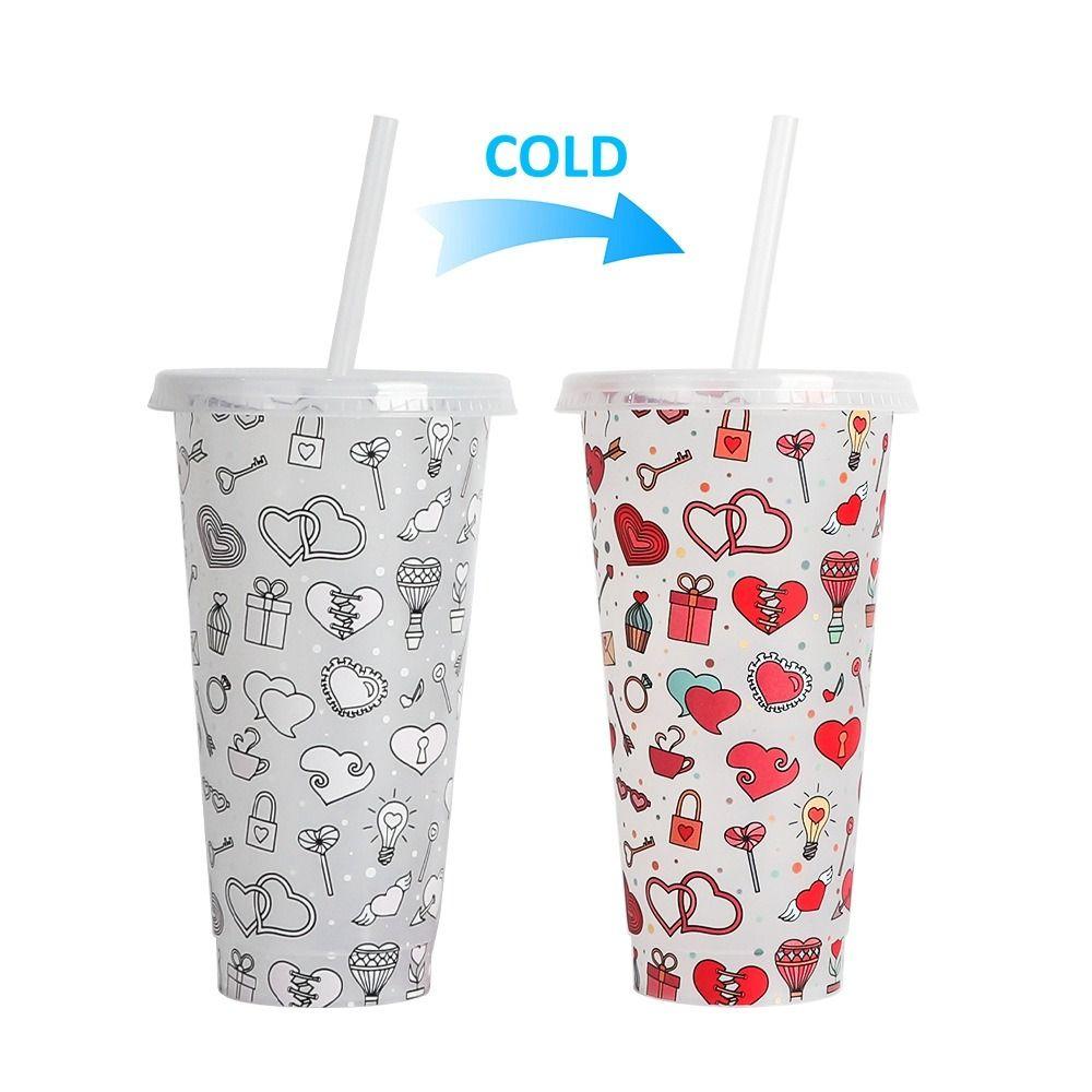 

Обесцвечивание Кружка меняющая цвет Пластиковый стакан для холодного кофе Новый стакан с трубочкой Кухня Style 1