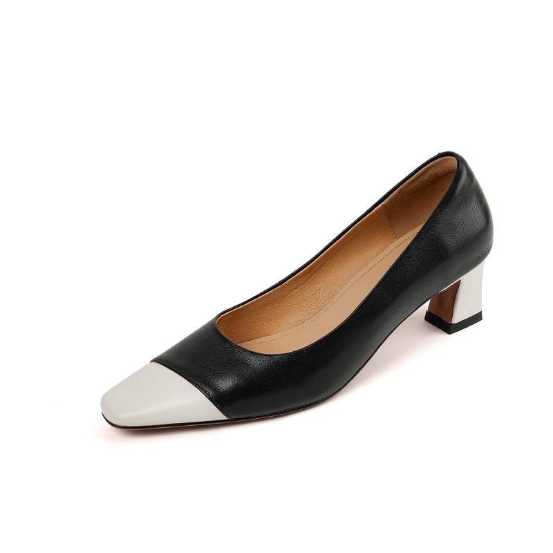 Mixed Color Office Lady Shoes Woman Pumps 2024 New Spring Summer Genuine Leather Square Toe Mature Concise Working Shoes Basic