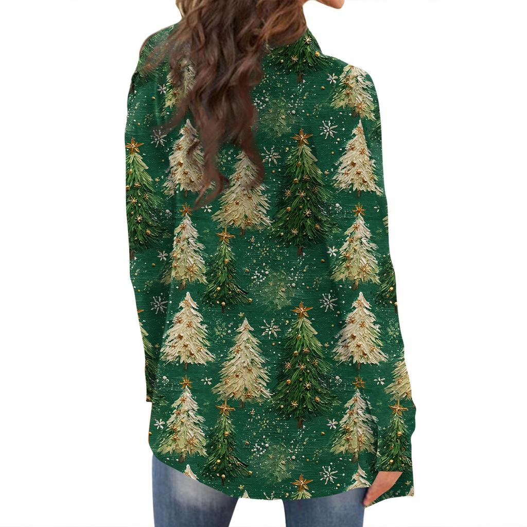 Women's Fashion Christmas Print Jacket Long Sleeve Casual Cardigan Coat