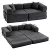 2-Seater Sofa Bed Foldable Upholstered In Chenille with Thick Padding Wide Armrests 2 Pillows Dark Gray