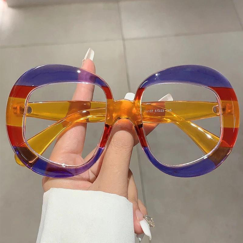 KAMMPT New Oval Eyeglasses Candy Color Oversized Fashion Vintage for Women Trendy Brand Design Non-prescription Eyewear