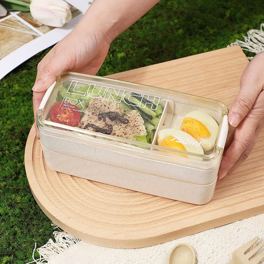 Three-layer Microwaveable Lunch Box/bento Box With Cutlery, Low- Meal Box/light Lunch Box