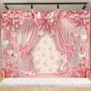 Bannière de Fond en Gaze Rose Violet Beige Fleurs Rêveuse Décoration Anniversaire Mariage Fête Arrière-plan Fournitures Accessoires de Photographie