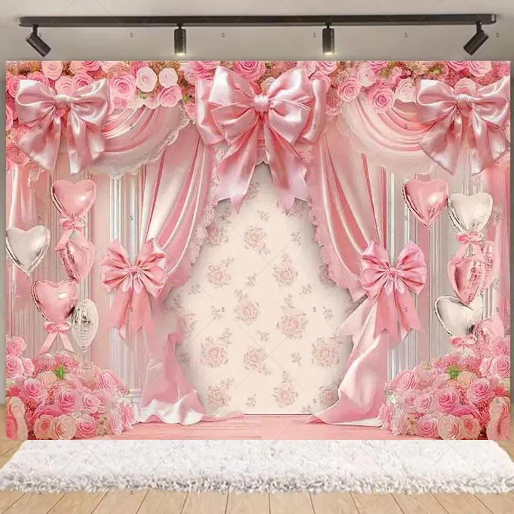 

Flower Pink Purple Beige Gauze Background Banner Dreamy Birthday Wedding Party Decoration Backdrop Supplies Photography Props 120X90CM