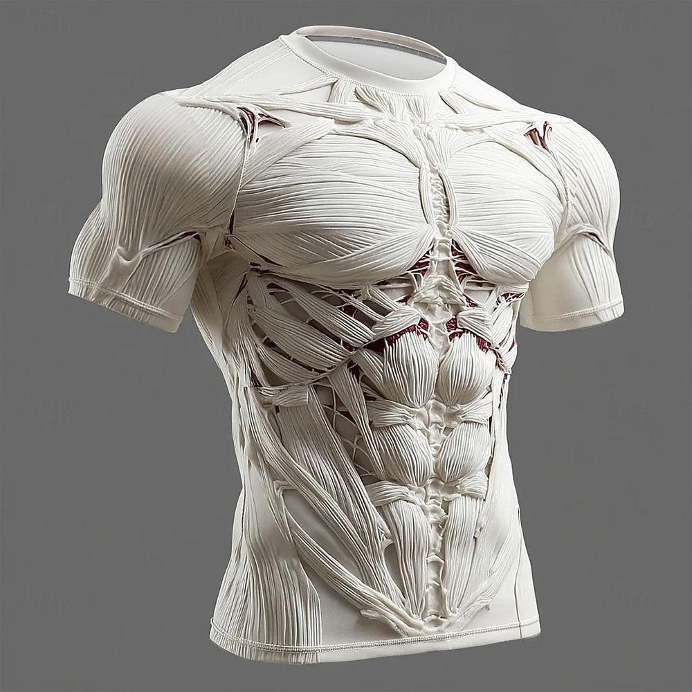 Men's Muscle Print T-Shirt Men's T-Shirt,3D Printing, O-neck ,Short Sleeve,Casual,Lightweight Top,sport Wear ,casual ,Large Size,Fashion