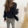 Women's Retro Square Collar Thick Knit Sweater - Autumn/Winter Korean Style, Waist-Slimming, Loose Fit with Twist Pattern