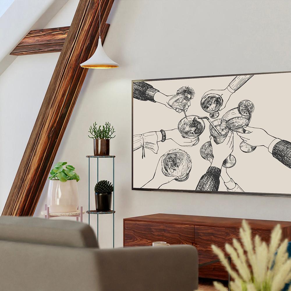 Black Beige Cheers Bar Cart Posters Prints Vintage Wine Line Wall Retro Canvas Decor Painting Friends Pictures Living Room Home