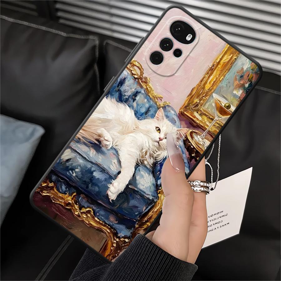 

Phone Cover Case for Motorola Moto G53 G30 Edge 20 Pro 30 Lite G60s G52 G50 G51 G73 G32 G22 Edge40 G71 Cartoon Oil Painting Cat Motorola Moto G30