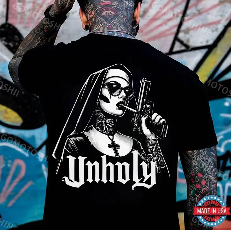 UNHOLY Gangster Nun Print Men s Unisex T-Shirt S
