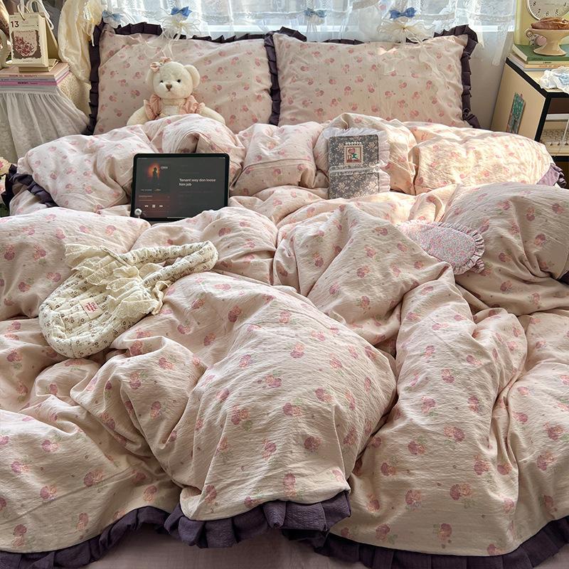 insA Cotton Bed Four-piece Set Pure Cotton New Maternal and Infant Grade Bed Sheet Quilt Cover Student Dormitory Three-piece Set