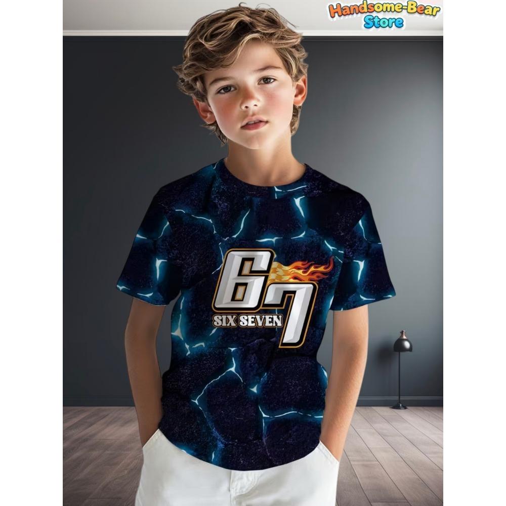 Lustiges Sechs Sieben T-Shirt für Kinder 67 Nummer 3D-Druck Sommer Kurzarm-T-Shirt Locker Basketball Sportoberteile Mode Kinderkleidung