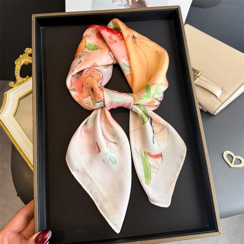2026 New Floral Printed Square Scarf for Women Soft Lightweight Scarf Headbands Fashion Bag Tie Ribbon Hair Bands Bandana