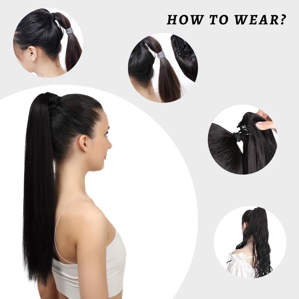 Synthetic Long Hair Claw Clip Ponytail Braid Water Wave Hair Natural Wave Wig Women's Clip Ponytail Extension