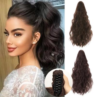 Synthetische Klaue Clip In gewellten Pferdeschwanz Haarverlängerungen kurzes Haarteil Haarknoten gefälschtes natürliches Haar für Frauen täglich Cosplay