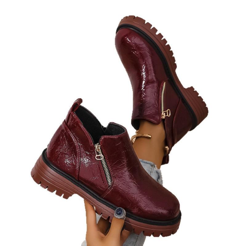 Coarse heel short boots autumn and winter new European and American large size round head side zipper Martin boots