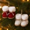 Creative Christmas Plush Boot Pendant - White & Red Ornament