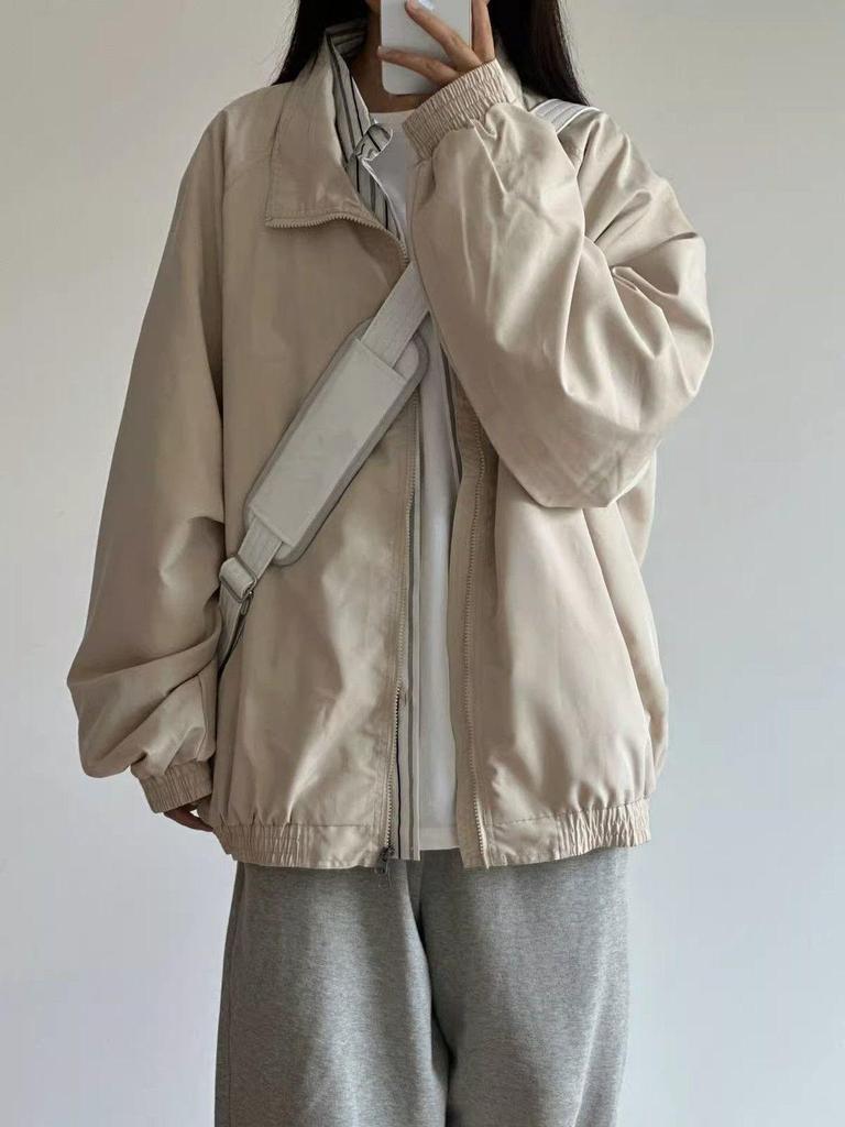Women's Japanese Retro Workwear Oversized Jacket - Spring/Autumn 2024 Baseball Style New Arrival