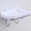 Punch-Free Wall-Mounted Soap Dish Rack with Hooks and Draining Shelf