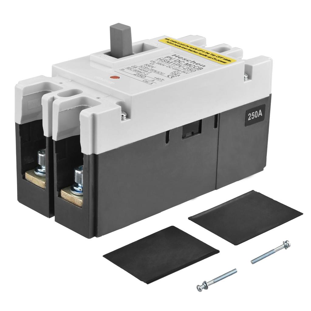 Heschen DC Formowany Wyłącznik Obwodowy MCCB HSM1PV-250, 2-biegunowy DC550V, Wyłącznik napięciowy dla Systemów Solarnych PV, Paneli Słonecznych i Systemów Sieciowych (250A)
