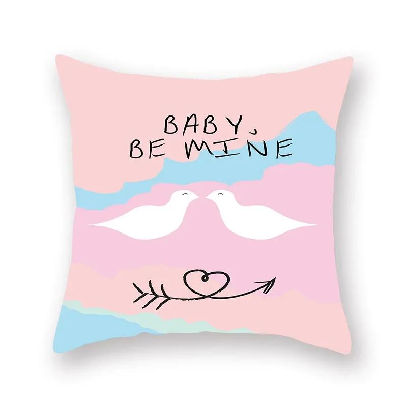 Cute Pink Red Heart Print Home Decor Pillow Sofa Cushion Cover Valentine's Day  Pillowcase