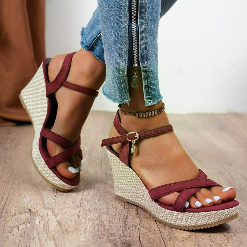 Damen Sandalen Modische Keilsandalen Sommer Lässig Outdoor Strandschuhe Peep Toe Plateau Damenschuhe Hoher Absatz Schnallen Sandalen