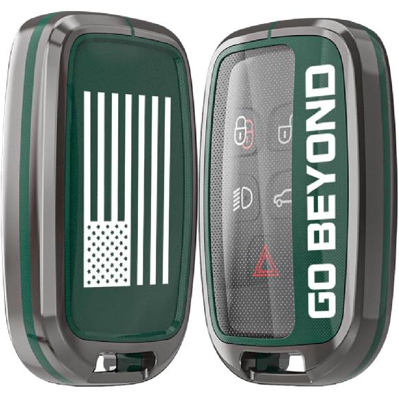 

Alloy Metal Key Fob Cover,Compatible with LR Range Rover Evoque Velar Discovery Jaguar XE XF XJ F-Pace F-Type Remote Keyless Entre Key Fob,Armor TPU A Type Us Flag Green