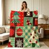 Soft Flannel Christmas Patchwork Print Blanket Warm Cozy All Season Blanket for Sofa Couch Bedroom Living Room Office Home Decorative Throw Blanket