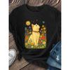 Women's Round Neck Short Sleeve T-Shirt Floral Fantasy Cat Print Casual Multiple Colors Spring Summer Essential Top