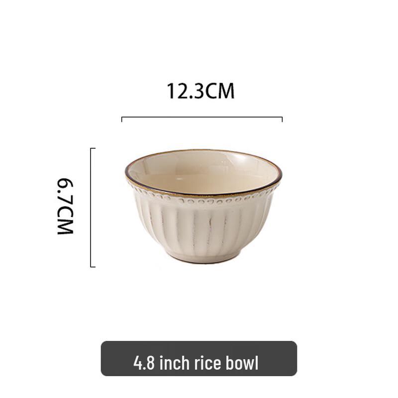 Zhishi Palace Retro Embossed Underglaze Ceramic Rice Bowl