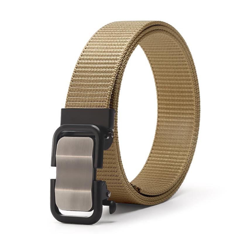 Belt Men'S Automatic Button Head Canvas Belt Medium Green Business Casual Simple Jeans Belt