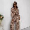United States have entered new suits, fashionable printed loose long-sleeved shirts + straight pants, spring and autumn women's clothing, four seasons