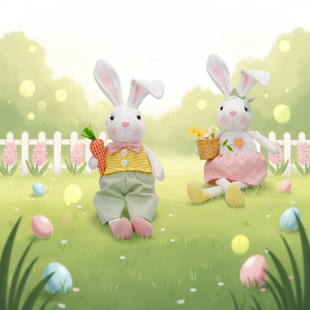 Cross-Border Easter Bunny Doll with Radish & Flower Basket - Cute Festival Decoration