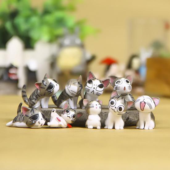 9Pcs Cartoon Cat Figure PVC Kitten Statue Mini Animal Figurine Home Office Desktop Decoration