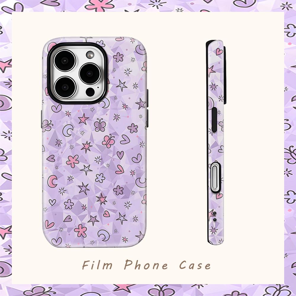 Cute Pastel Hearts Stars Phone Case for IPhone 17AIR 16E 16 15 14 13 12 11 17 Pro Max Plus Double-layer Back Cover
