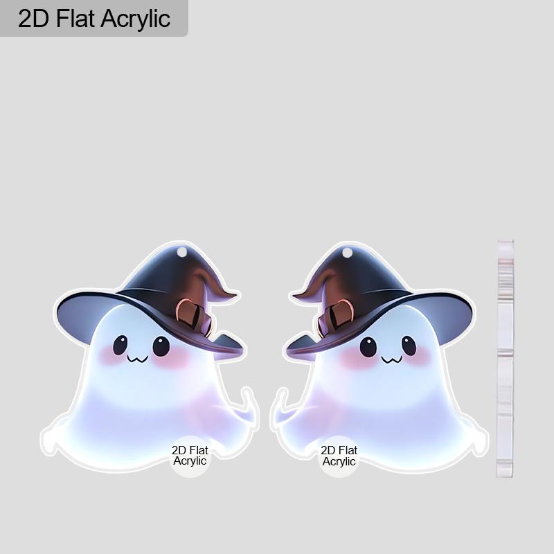 2D Flache Niedliche Acryl Halloween Hexenhut Geist Hängeohrringe Damen Halloween Accessoires Charmanter Schmuck Geschenk
