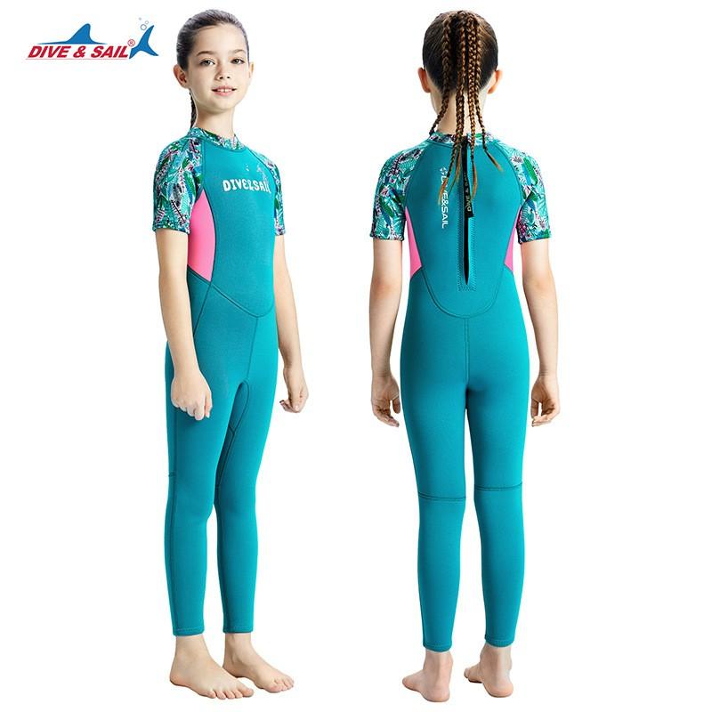 Girls 2.5mm One Piece Wetsuit Long Pants Thermal Swimsuit Diving Snorkeling Surfing