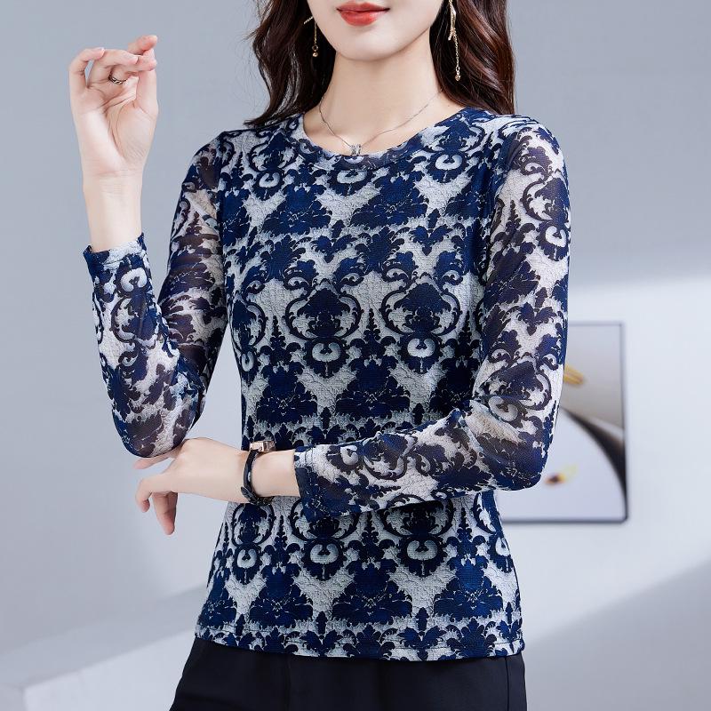 Stylish Long Sleeve Print T-shirt for Middle-Aged Women