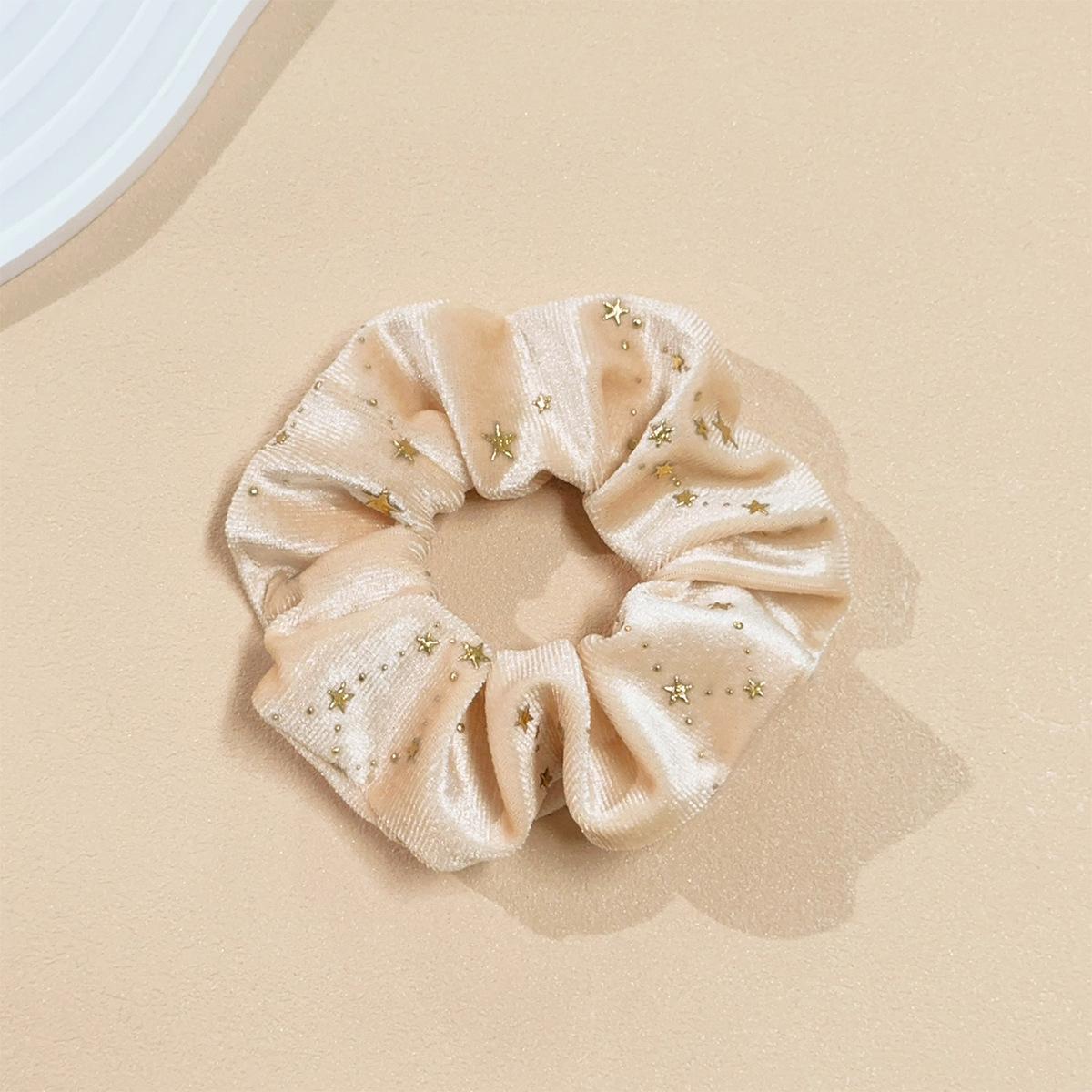 

Velvet Gold Star Hair Scrunchie - Korean Style Elegant Hair Accessory for Women бежевий