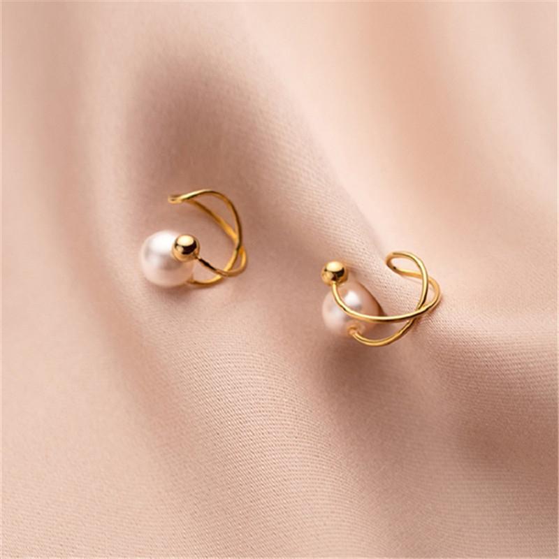 Korean Fashion Small Pearl Clip Earrings For Women Girls Vintage Golden Geometry Ear Cuff Clip Without Pierced Ear Cuff Jewelry