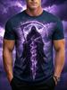 Men's Grim Reaper Scythe T-Shirt - Full-Body Print Purple Lightning & Scythe Design, Plus Size Oversized Loose Fit Crew Neck Short Sleeve Top, Casual
