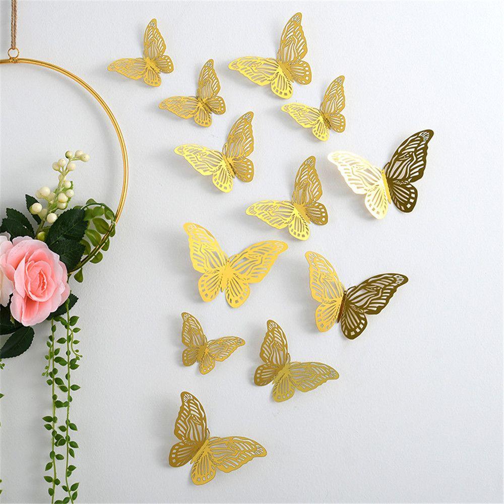 12Pcs/Set 3D Hollow Butterfly Wall Decals Stickers DIY Butterflies Art Wall Decor Wedding Festival Wallpaper Home Decoration