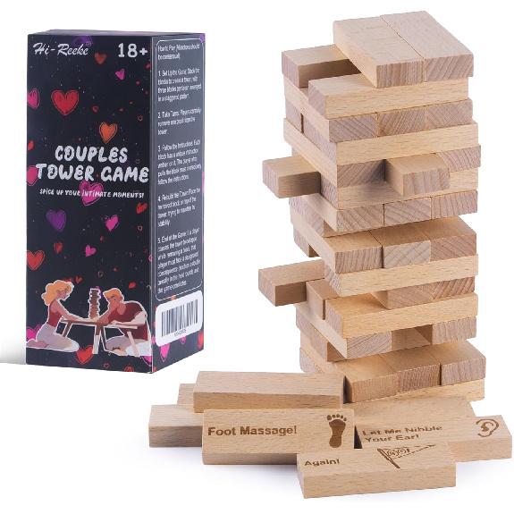 HI-REEKE Fun Stacking Block Tower Game, Romantic Couples  Game Wooden Toy -48pcs