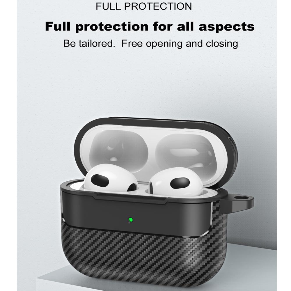 YurKem Carbon Fibre Earphone Case For Apple Airpods 3 Shockproof Cover For Air Pods 3 Supports Wireless Charging With Keychain Case