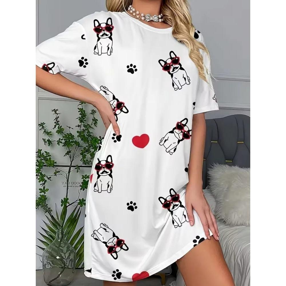 Fun Animal Colorful Patterns Women Mini Dresses Summer Short Sleeve Printed Plus Size Casual Comfortable Soft Dress