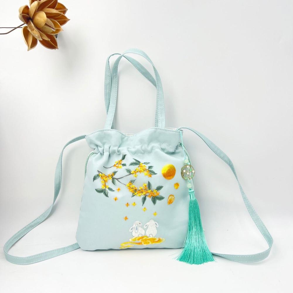 Elegant Chinese Style Drawstring Bucket Bag Organza Small Purse Bag  Shopping