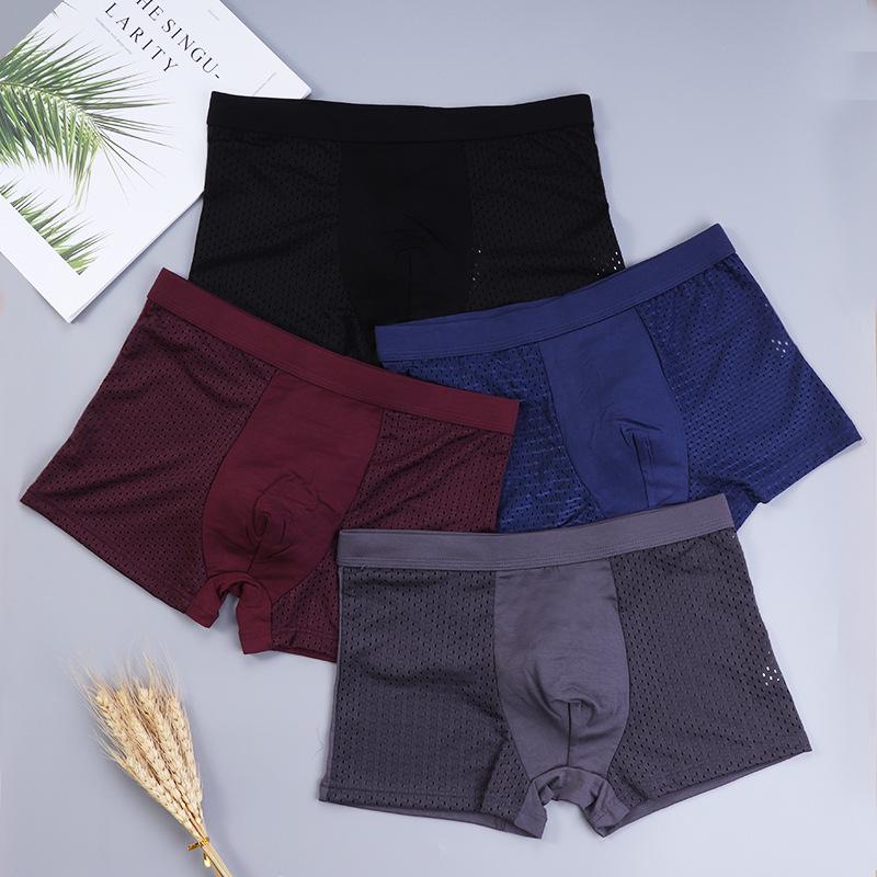 Mesh Ice Silk Men's Plus Size Breathable Mid-Rise Boxer Briefs