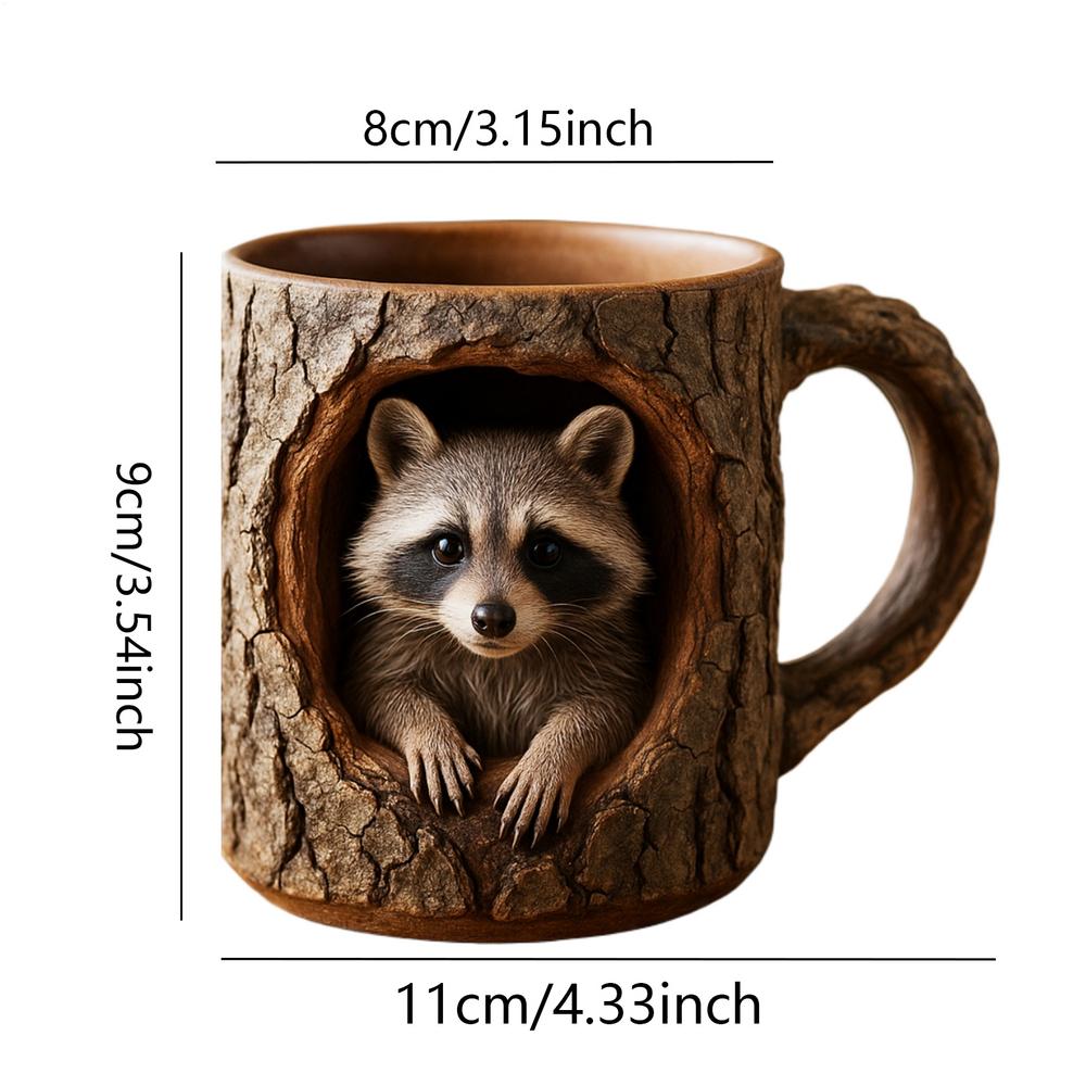Owl Raccoon Tree Hole Mug Coffee Cup 11 Oz Tree Hole Animal Novelty Coffee Mug Reusable Drink Cups Fun Animal Resin Mug
